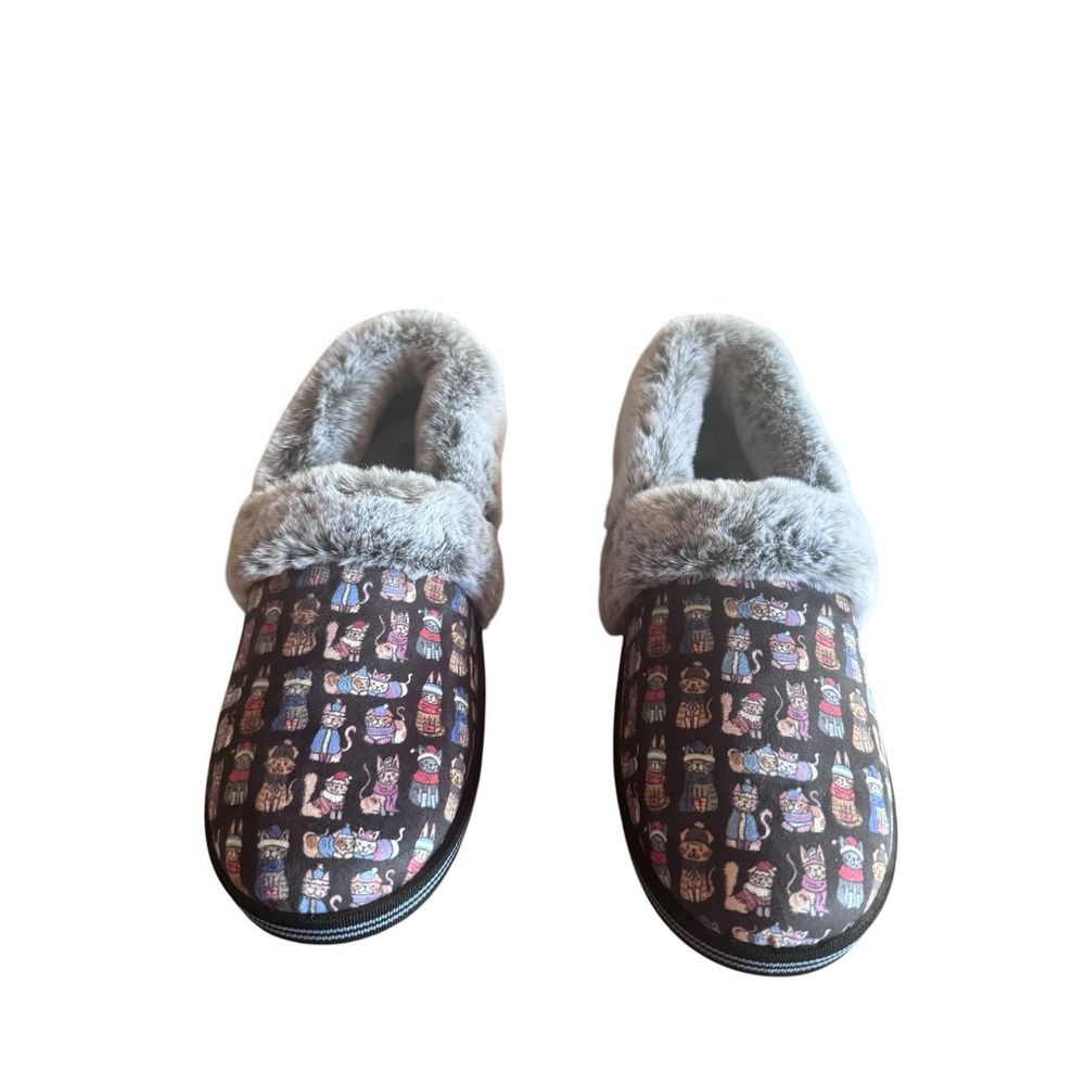 NWOB Sketchers Bobs Too Crazy Snuggle Slippers Sz 8.5 Cat Design Plush Lining